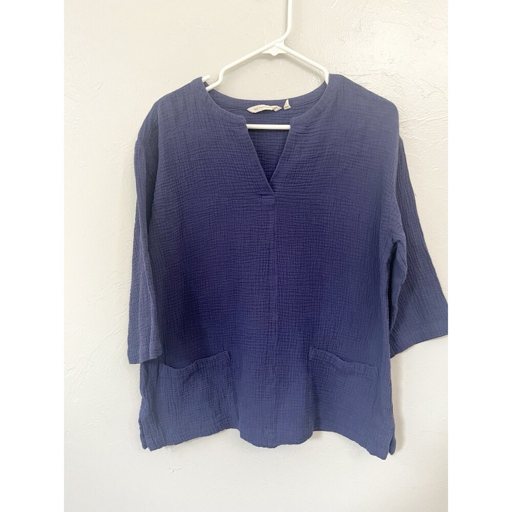 Soft Surroundings Blue 100% Cotton Gauze Beachy Oversized Araza Tunic Top Boxy - Picture 2 of 7